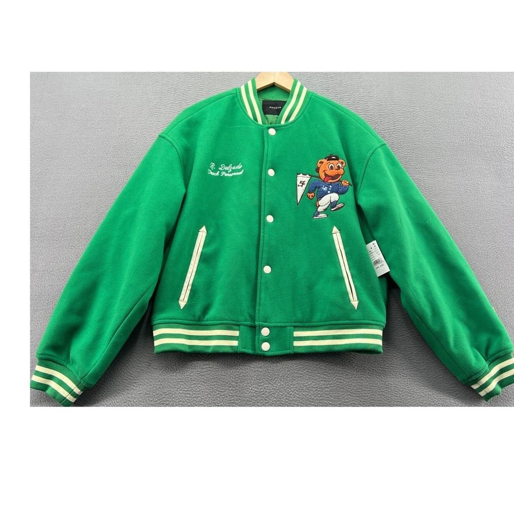 PacSun Jacket Men's Small Green Varsity Track Personnel Bear Mascot NWT